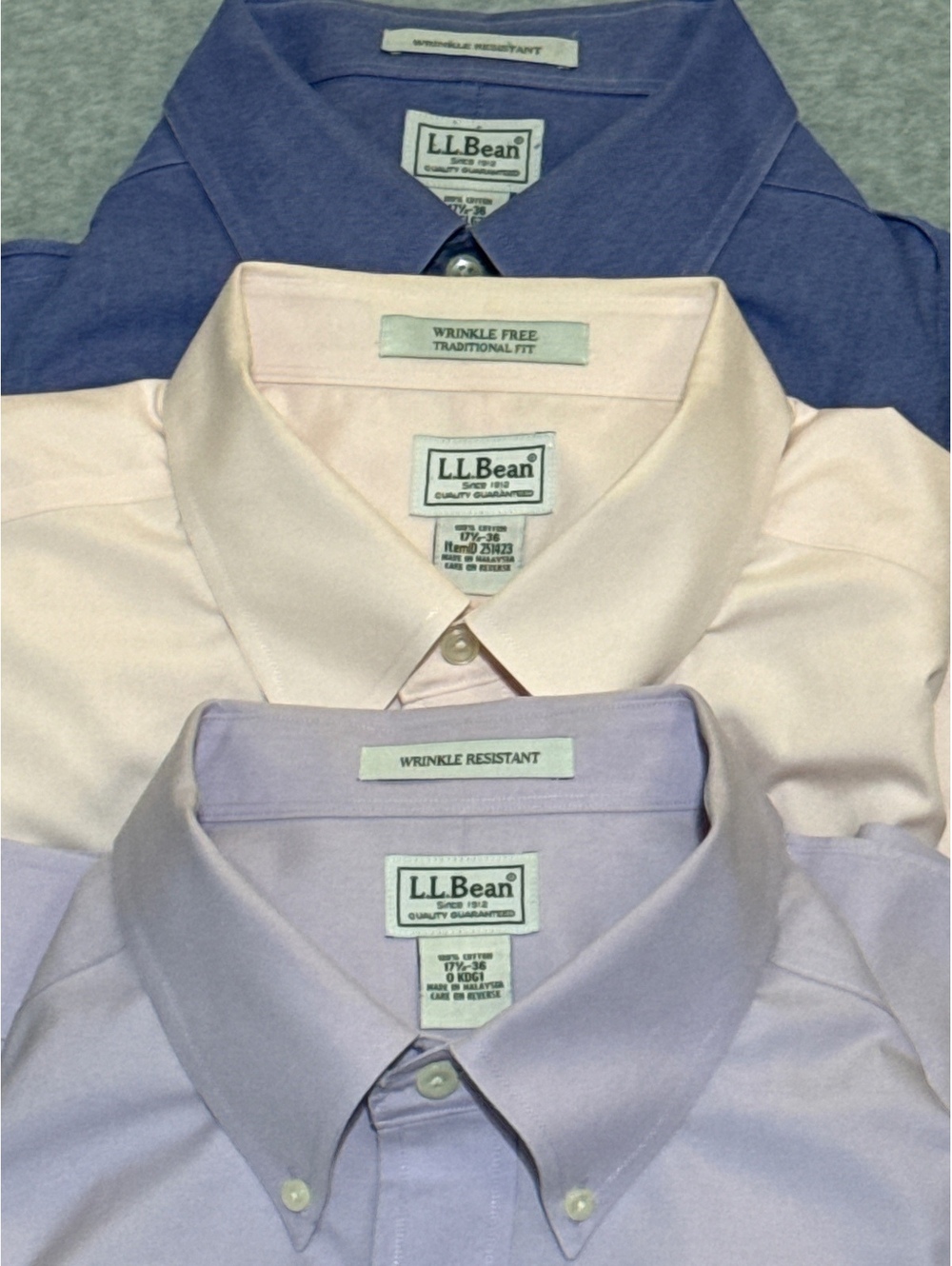 L.L. Bean Dress Shirts Lot of 3 Wrinkle-Resistant Button Up 17.5-36
